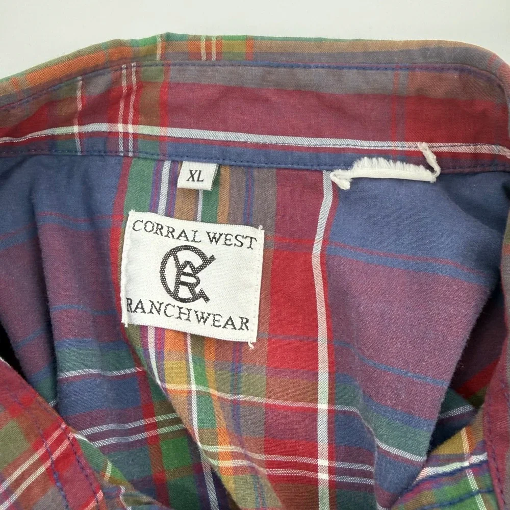 Corral West Ranchwear Men XL Plaid Long Sleeve‎ Pearl Snap Western Shirt Rodeo